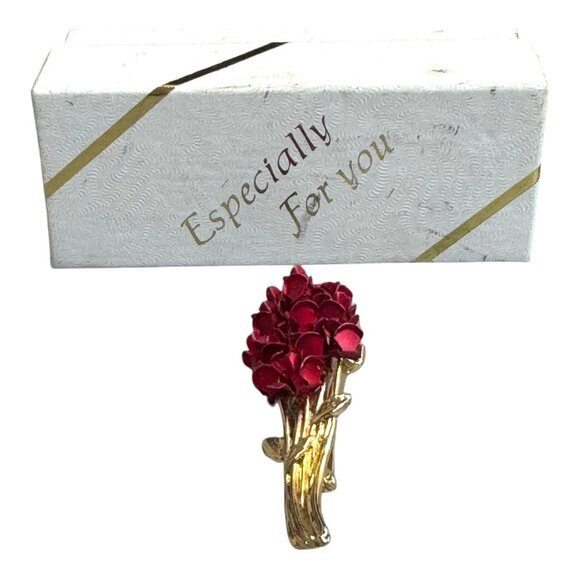 Vintage Signed DM 97 Gold Tone Red Roses Bouquet Pin Brooch Danbury Mint NEW - Picture 2 of 5